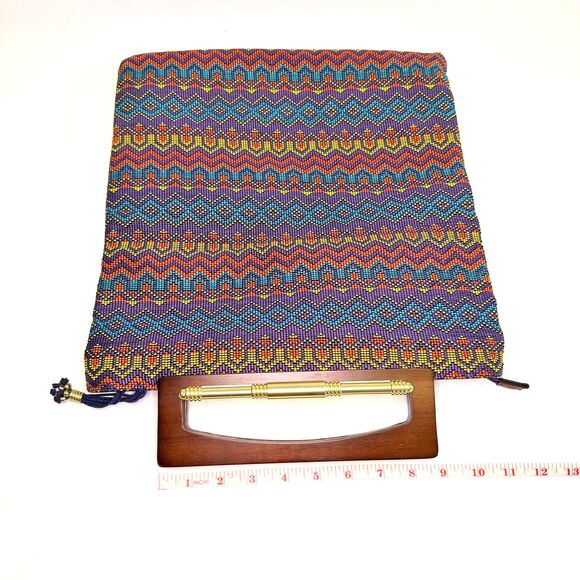 Duro Olowu Rare Beaded Geometric Clutch Wooden Handle Luxury Designer Bag - Picture 10 of 10